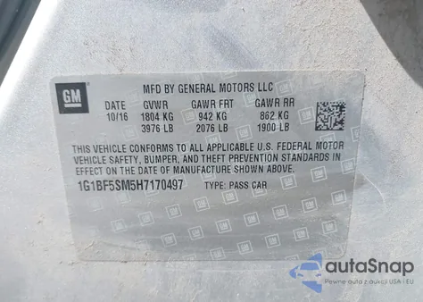 2017 Chevrolet Cruze Premier Auto из США, поврежденный, VIN 1G1BF5SM5H7170497